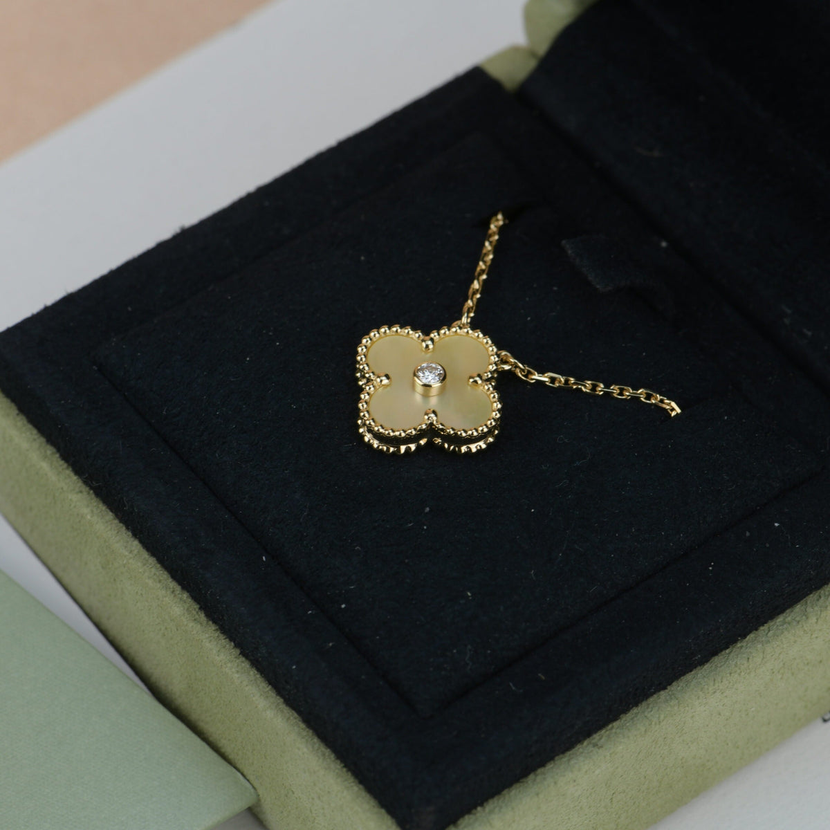 [OrnoraJewelry]CLOVER 15MM DIAMOND GOLD MOTHER OF PEARL NECKLACE