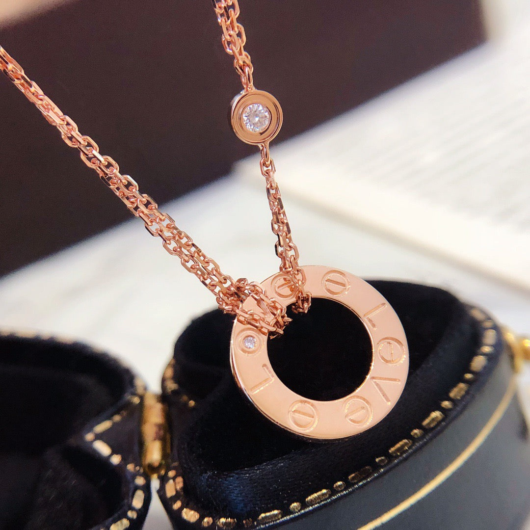 [OrnoraJewelry]LOVE NECKLACE 16MM 2 DIAMONDS