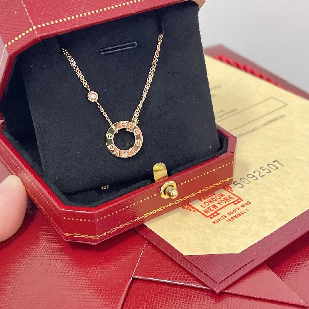 [OrnoraJewelry]LOVE NECKLACE 16MM 2 DIAMONDS