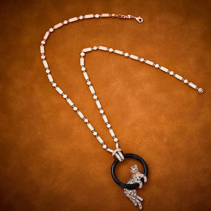 [OrnoraJewelry]NEW BLACK CIRCLE PANTHER FULL DIAMOND NECKLACE