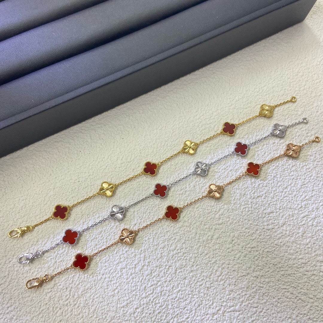[OrnoraJewelry]CLOVER 6 MOTIF RED AGATE LASER BRACELET