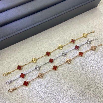 [OrnoraJewelry]CLOVER 6 MOTIF RED AGATE LASER BRACELET