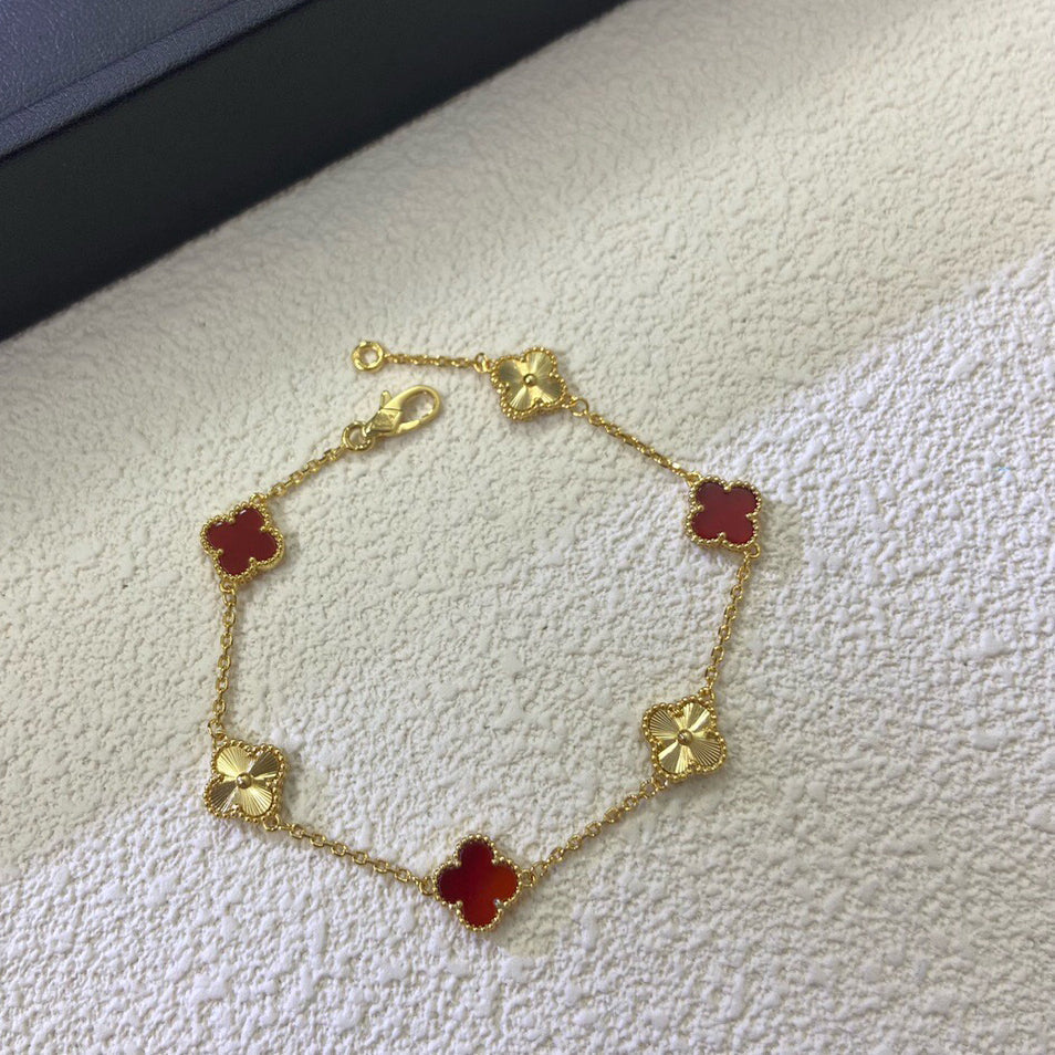 [OrnoraJewelry]CLOVER 6 MOTIF RED AGATE LASER BRACELET