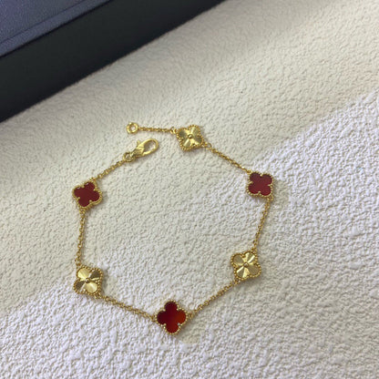 [OrnoraJewelry]CLOVER 6 MOTIF RED AGATE LASER BRACELET