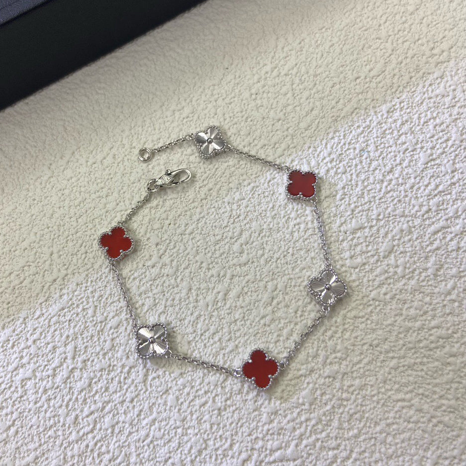 [OrnoraJewelry]CLOVER 6 MOTIF RED AGATE LASER BRACELET
