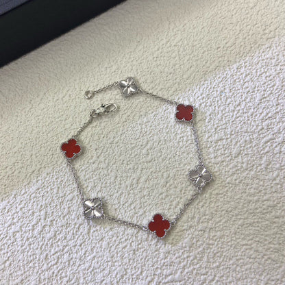 [OrnoraJewelry]CLOVER 6 MOTIF RED AGATE LASER BRACELET