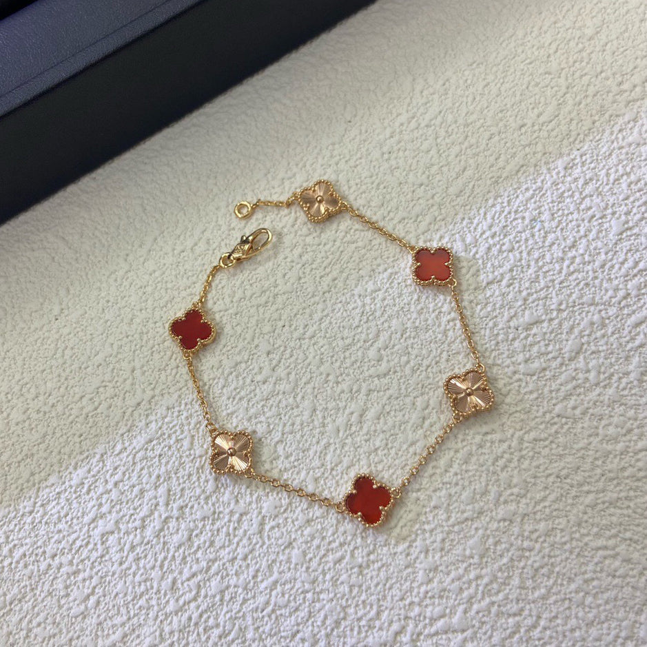 [OrnoraJewelry]CLOVER 6 MOTIF RED AGATE LASER BRACELET