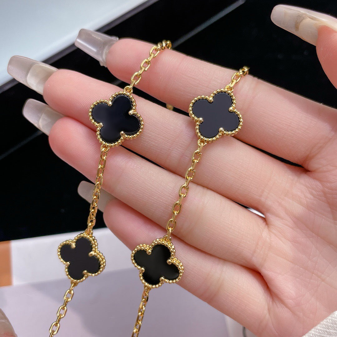 [OrnoraJewelry]CLOVER 10 MOTIFS ONYX NECKLACE