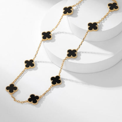[OrnoraJewelry]CLOVER 10 MOTIFS ONYX NECKLACE