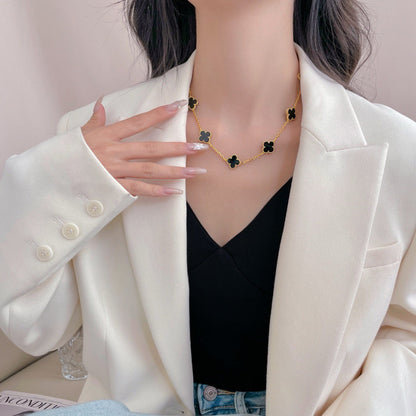[OrnoraJewelry]CLOVER 10 MOTIFS ONYX NECKLACE