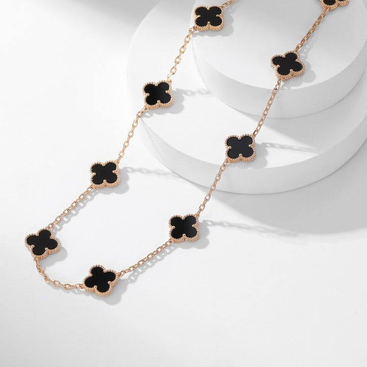 [OrnoraJewelry]CLOVER 10 MOTIFS ONYX NECKLACE
