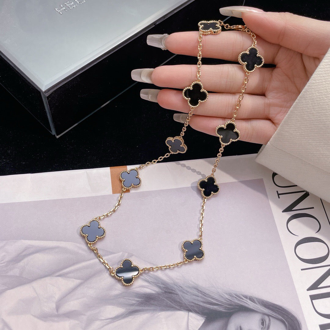 [OrnoraJewelry]CLOVER 10 MOTIFS ONYX NECKLACE