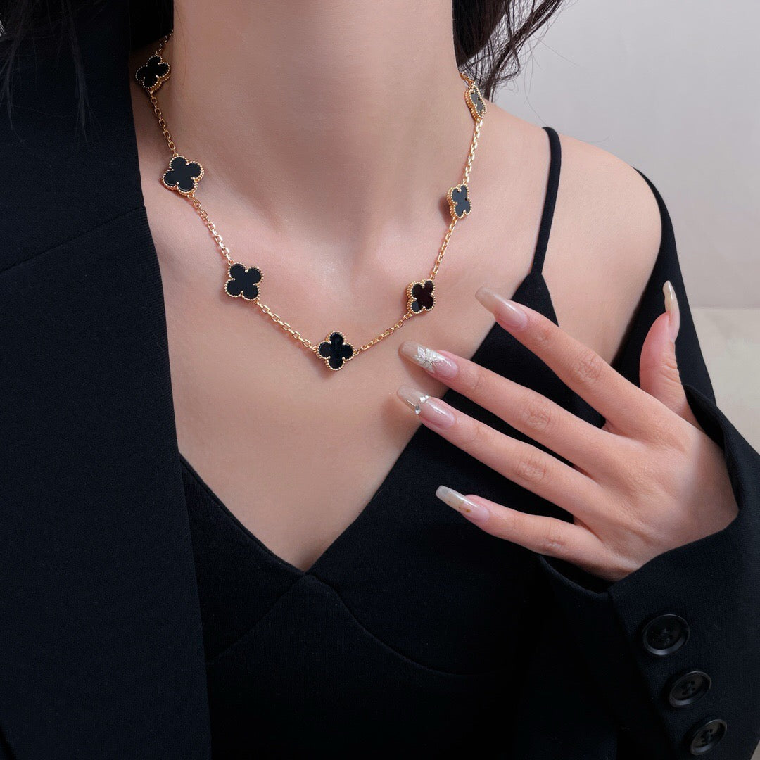 [OrnoraJewelry]CLOVER 10 MOTIFS ONYX NECKLACE