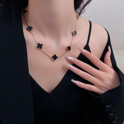 [OrnoraJewelry]CLOVER 10 MOTIFS ONYX NECKLACE