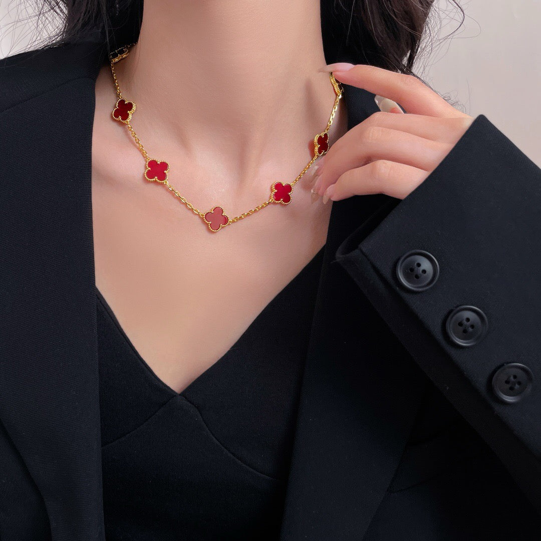 [OrnoraJewelry]CLOVER 10 MOTIFS CARNELIAN NECKLACE
