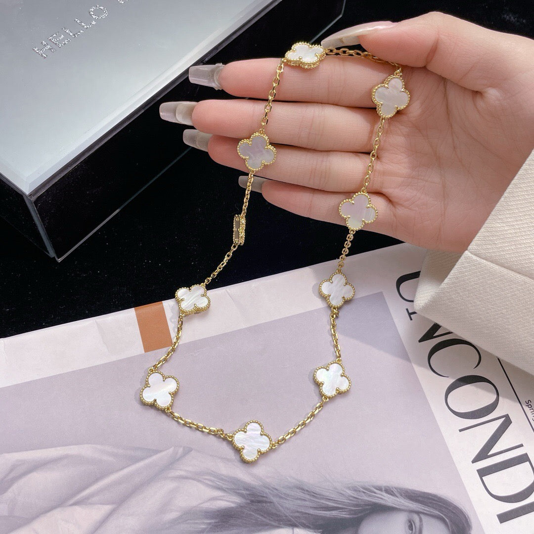 [OrnoraJewelry]CLOVER 10 MOTIFS WHITE MOTHER OF PEARL NECKLACE