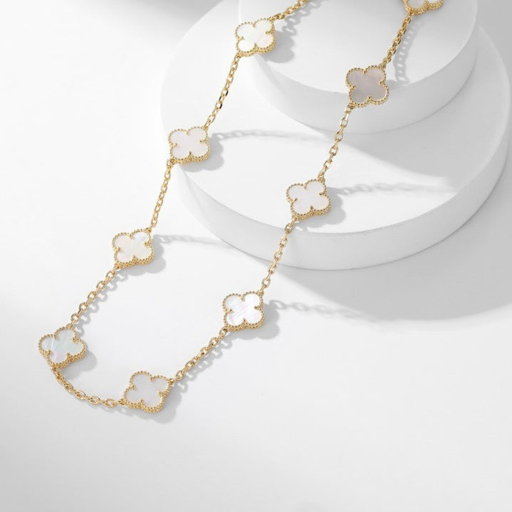 [OrnoraJewelry]CLOVER 10 MOTIFS WHITE MOTHER OF PEARL NECKLACE