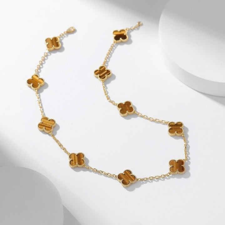 [OrnoraJewelry]CLOVER 10 MOTIFS TIGER EYE NECKLACE