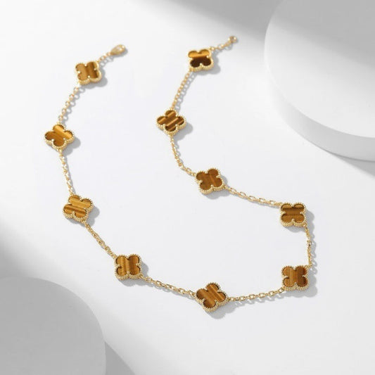 [OrnoraJewelry]CLOVER 10 MOTIFS TIGER EYE NECKLACE