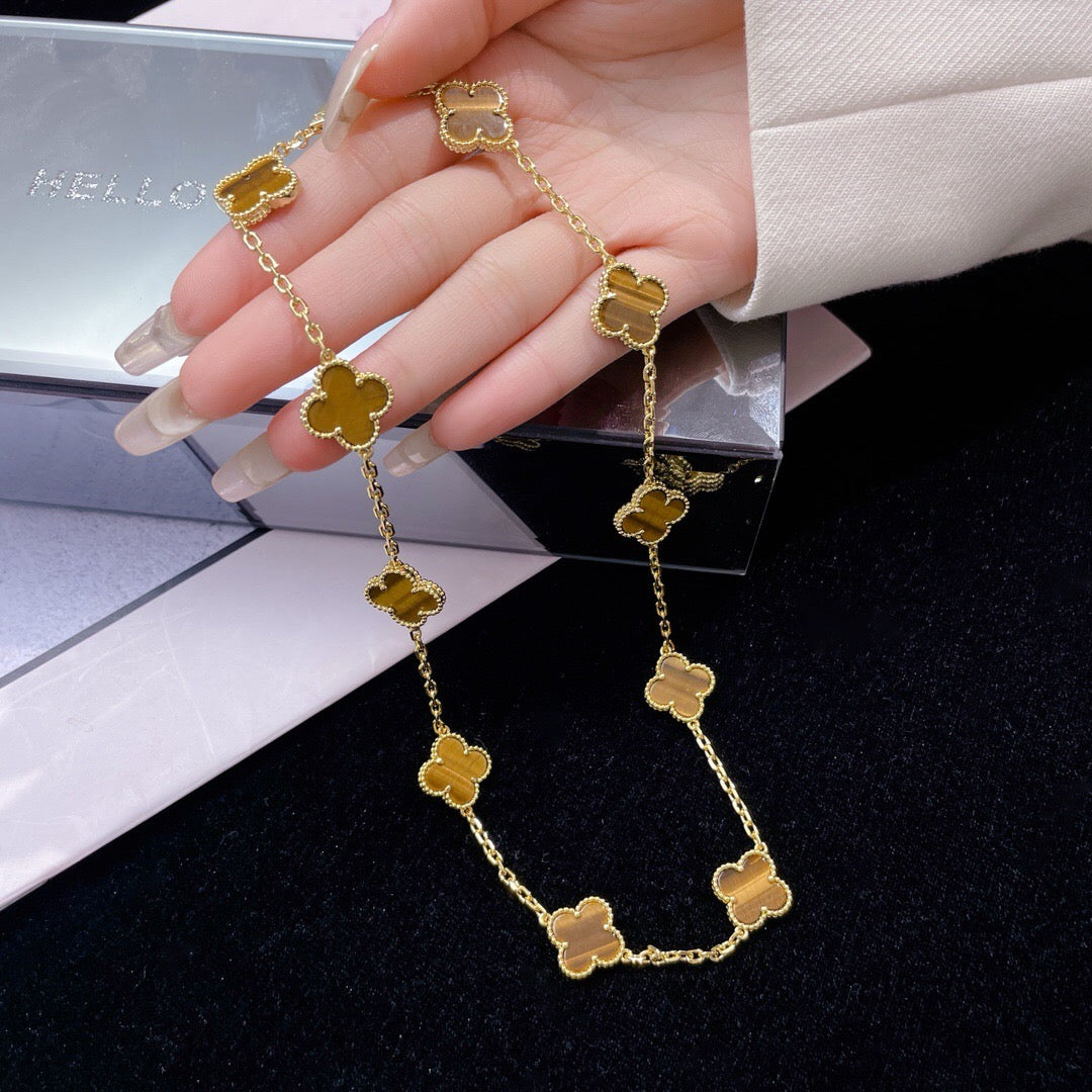 [OrnoraJewelry]CLOVER 10 MOTIFS TIGER EYE NECKLACE