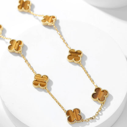 [OrnoraJewelry]CLOVER 10 MOTIFS TIGER EYE NECKLACE