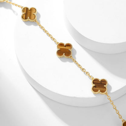 [OrnoraJewelry]CLOVER 10 MOTIFS TIGER EYE NECKLACE