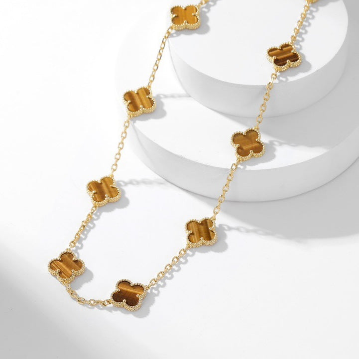 [OrnoraJewelry]CLOVER 10 MOTIFS TIGER EYE NECKLACE