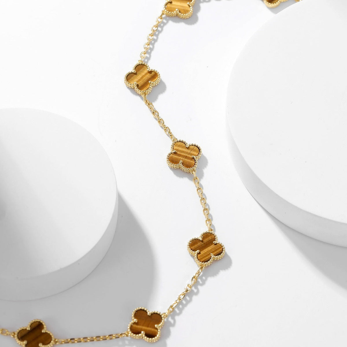 [OrnoraJewelry]CLOVER 10 MOTIFS TIGER EYE NECKLACE