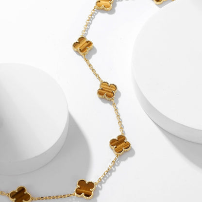 [OrnoraJewelry]CLOVER 10 MOTIFS TIGER EYE NECKLACE