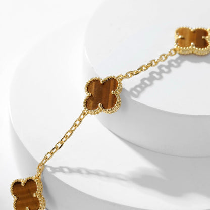[OrnoraJewelry]CLOVER 10 MOTIFS TIGER EYE NECKLACE