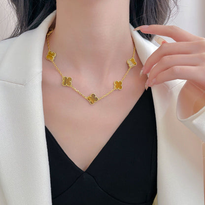 [OrnoraJewelry]CLOVER 10 MOTIFS TIGER EYE NECKLACE