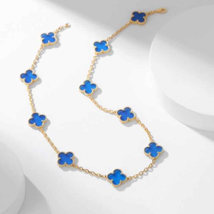[OrnoraJewelry]CLOVER 10 MOTIFS BLUE AGATE NECKLACE
