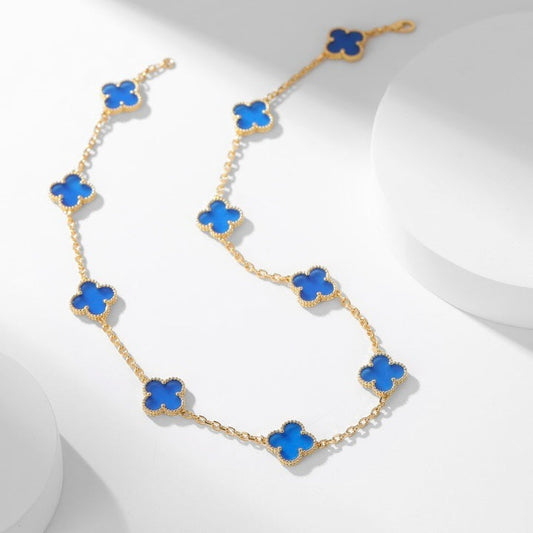 [OrnoraJewelry]CLOVER 10 MOTIFS BLUE AGATE NECKLACE