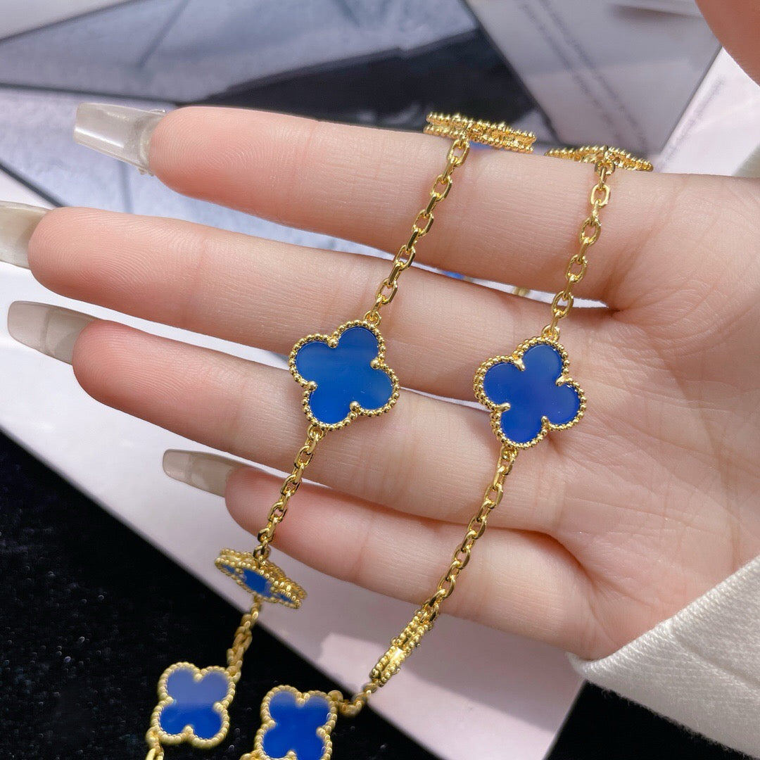 [OrnoraJewelry]CLOVER 10 MOTIFS BLUE AGATE NECKLACE