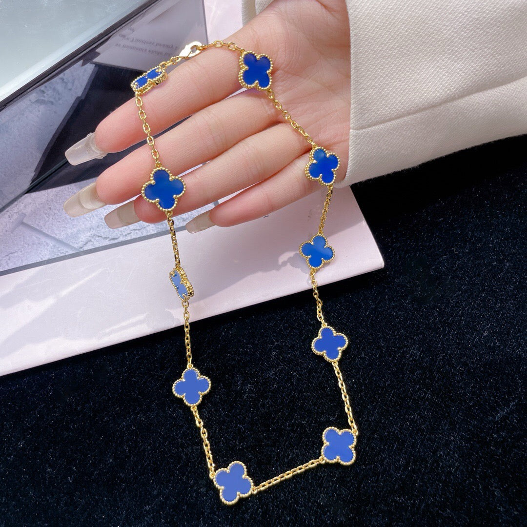 [OrnoraJewelry]CLOVER 10 MOTIFS BLUE AGATE NECKLACE