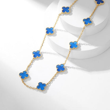 [OrnoraJewelry]CLOVER 10 MOTIFS BLUE AGATE NECKLACE