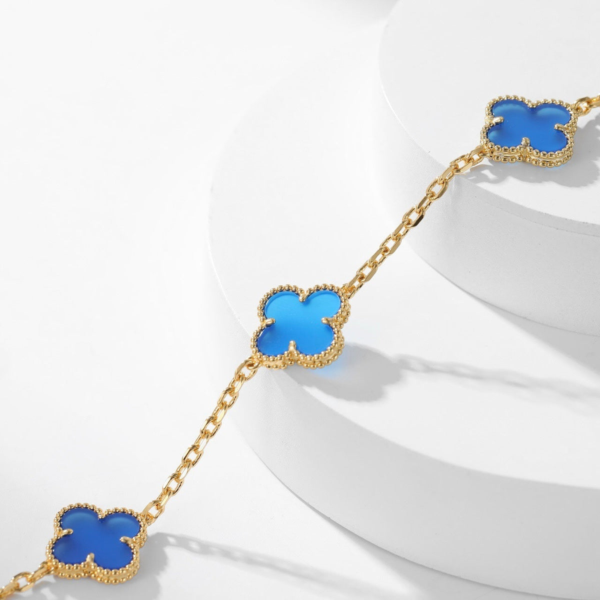 [OrnoraJewelry]CLOVER 10 MOTIFS BLUE AGATE NECKLACE