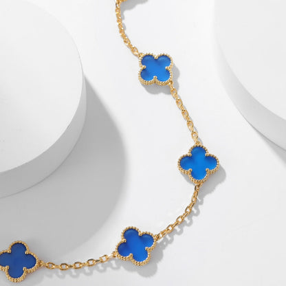 [OrnoraJewelry]CLOVER 10 MOTIFS BLUE AGATE NECKLACE