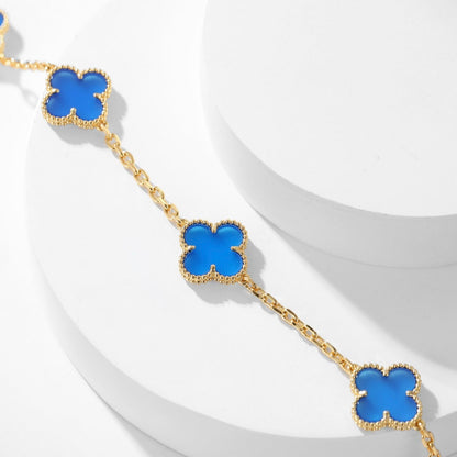 [OrnoraJewelry]CLOVER 10 MOTIFS BLUE AGATE NECKLACE