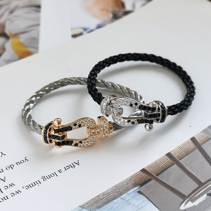 [Ornora Jewelry]FORCE LARGE HORSESHOE BLACK WHITE DIAMOND BRACELET SILVER
