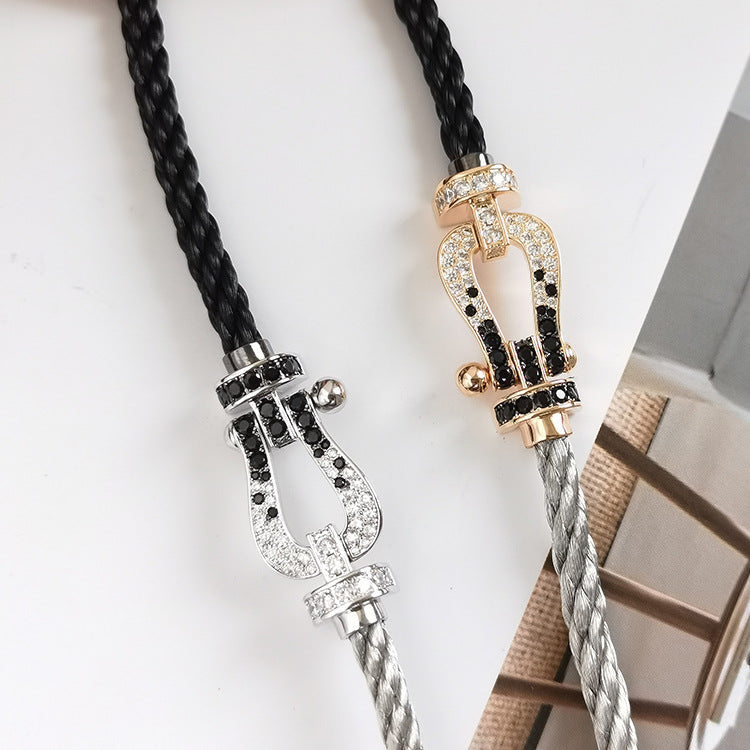 [Ornora Jewelry]FORCE LARGE HORSESHOE BLACK WHITE DIAMOND BRACELET SILVER