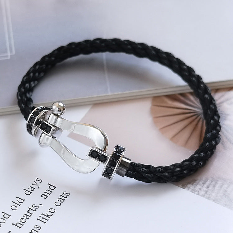 [OrnoraJewelry]FORCE LARGE HORSESHOE BLACK DIAMOND BRACELET SILVER