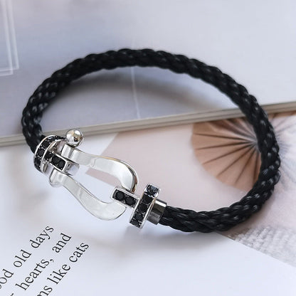 [OrnoraJewelry]FORCE LARGE HORSESHOE BLACK DIAMOND BRACELET SILVER