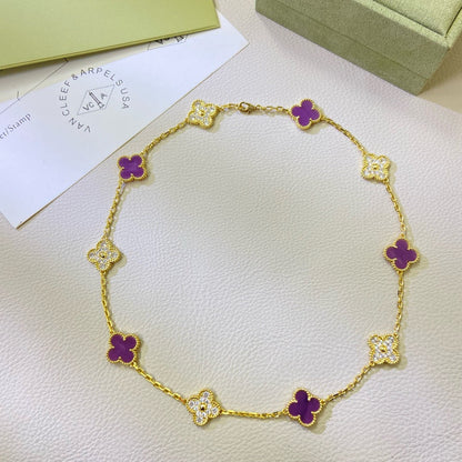 [OrnoraJewelry Jewelry]CLOVER 10 MOTIFS  PURPLE VIOLET DIAMOND NECKLACE