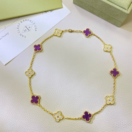 [OrnoraJewelry Jewelry]CLOVER 10 MOTIFS  PURPLE VIOLET DIAMOND NECKLACE