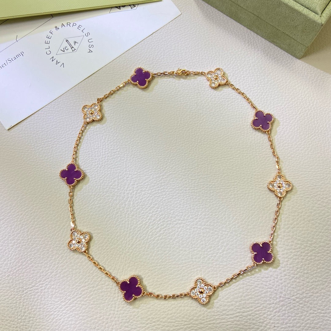 [OrnoraJewelry Jewelry]CLOVER 10 MOTIFS  PURPLE VIOLET DIAMOND NECKLACE