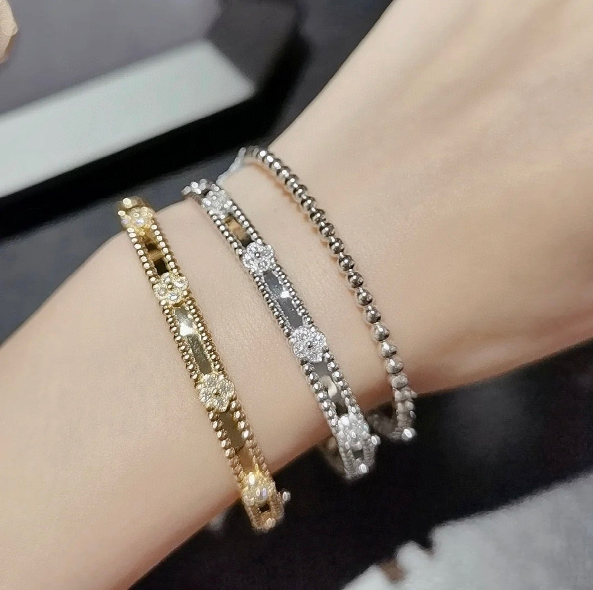 [OrnoraJewelry]CLOVER BRACELET 4MM DIAMONDS