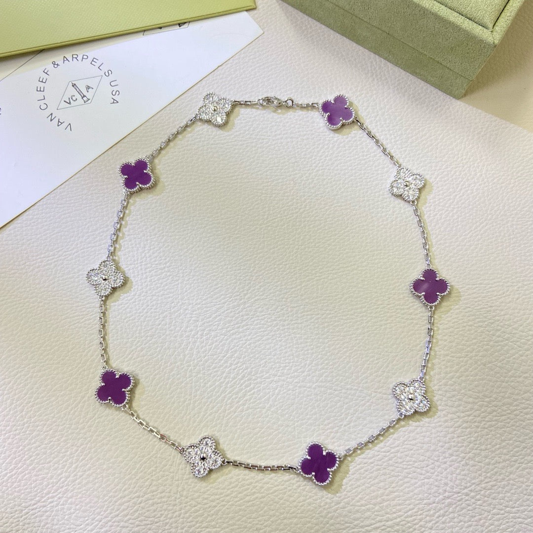 [OrnoraJewelry Jewelry]CLOVER 10 MOTIFS  PURPLE VIOLET DIAMOND NECKLACE