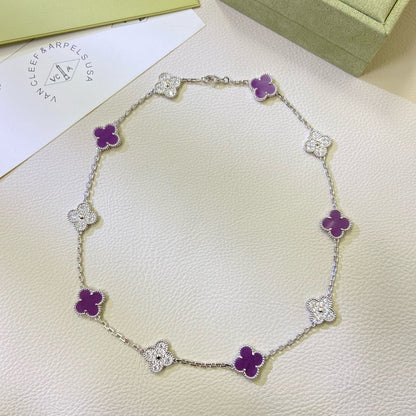 [OrnoraJewelry Jewelry]CLOVER 10 MOTIFS  PURPLE VIOLET DIAMOND NECKLACE