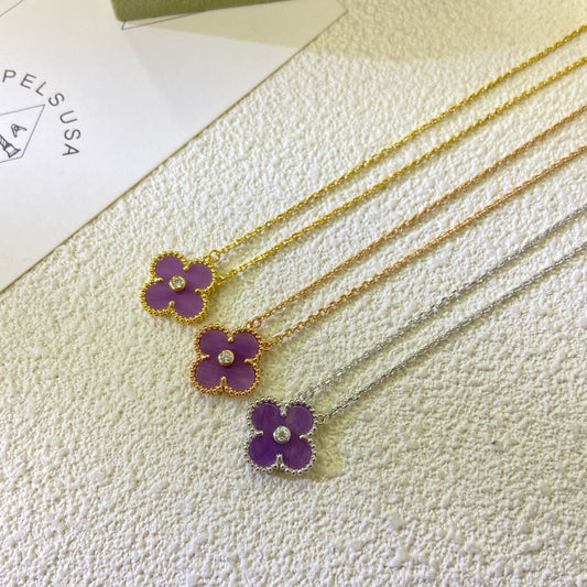 [OrnoraJewelry Jewelry]CLOVER 15MM DIAMOND  PURPLE VIOLET NECKLACE